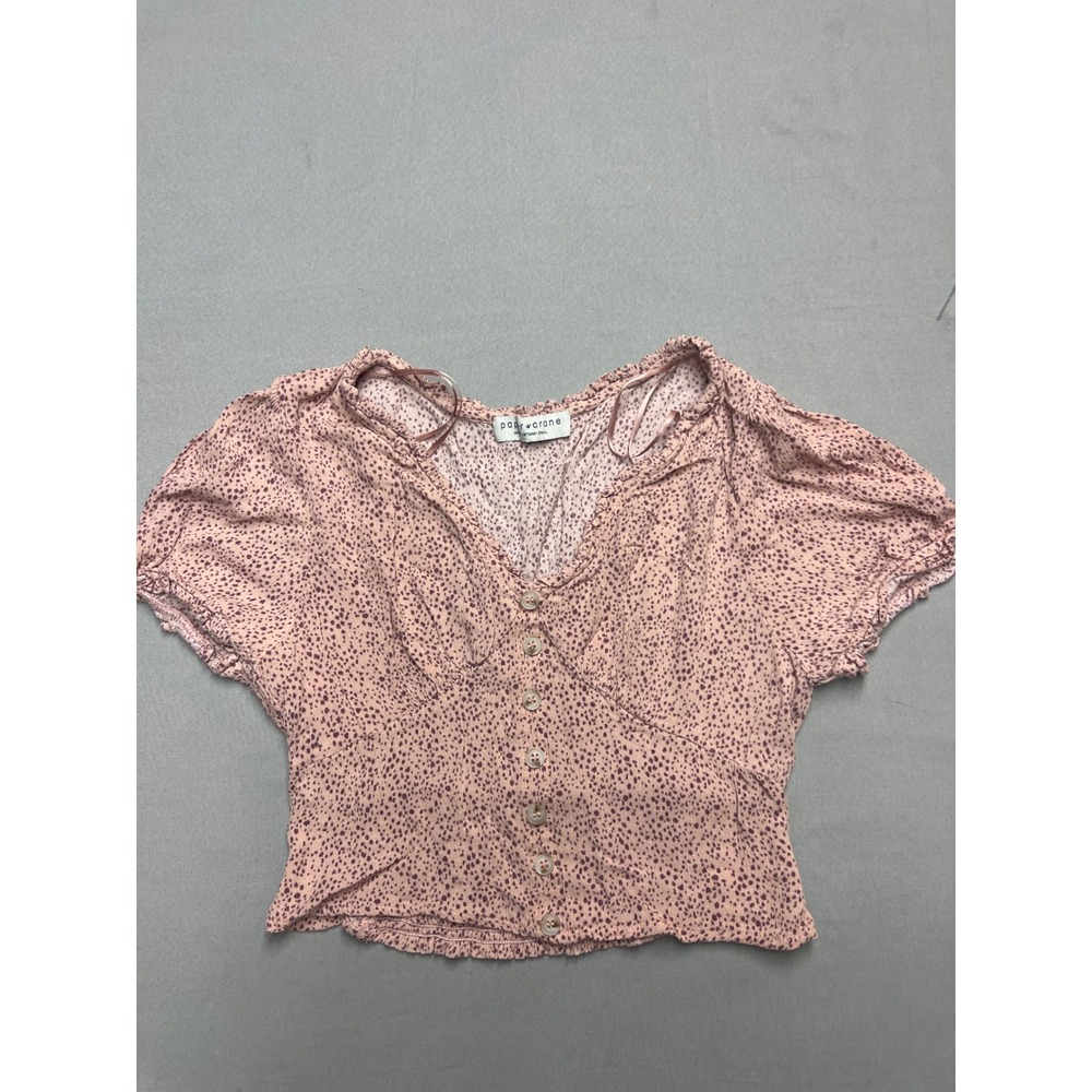 Paper Crane Women Pink Purple Animal Print Button Front Blouse Size S C12319DT